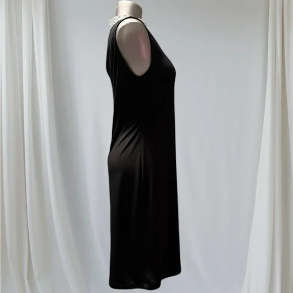 $10 Add-On 💟Black Midi Dress V-Neck with Embellished Collar - Picture 4 of 13